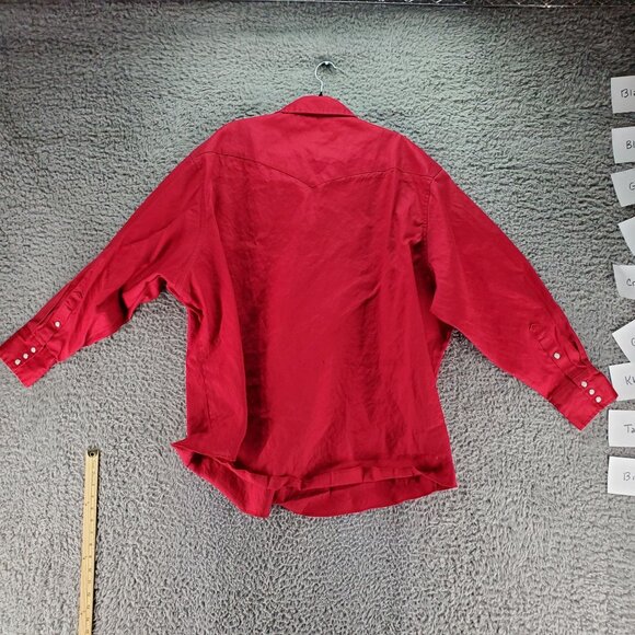 Wrangler Shirt Mens Bix 4X Red Long Sleeve Button-Up Brushpopper Pearl Snap - Picture 7 of 8